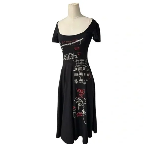 Desigual Broadway Road Artsy Print Black Dress Cotton - Knee Lenght - Picture 3 of 12